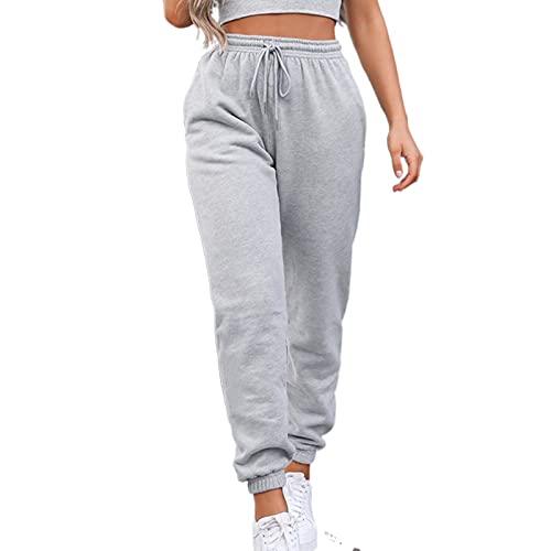 Sweatpants for Teen Girls,Women's High Waisted Sweatpants Joggers Fall Winter Workout Baggy Yoga Pants Cinch Bottom Trousers (Grey, S) - Grey Wolf Market