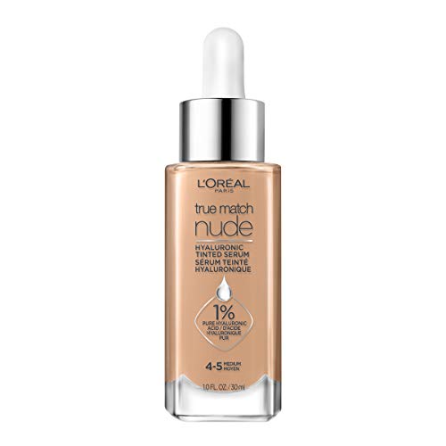 L’Oréal Paris True Match Nude Hyaluronic Tinted Serum Foundation with 1% Hyaluronic acid, Medium 4-5, 1 fl. oz.