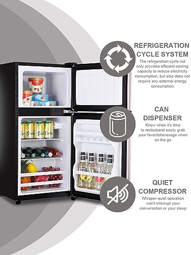 KRIB BLING 3.5 Cu.Ft Refrigerator 2 Door 7 Level Adjustable Thermostat Control Top-Freezer Refrigerator Lock Fresh Energy Saving Silver