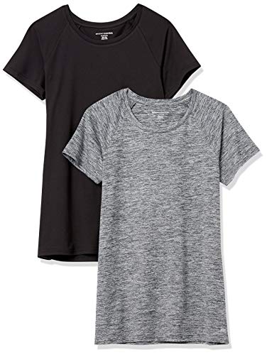 Amazon Essentials Women's Tech Stretch Cap-Sleeve T-Shirt, Pack of 2, Black Space Dye, X-Large