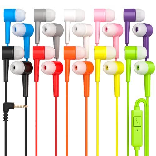 RedSkyPower 10 Pack Multi Color Kid's Wired Microphone Earbud Headphones, Individually Bagged, Disposable Earbuds with Mic Ideal for Students in Classroom Libraries Schools, Bulk Wholesale - Grey Wolf Market