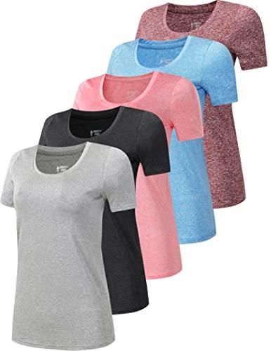5 Pack Women's Quick Dry Short Sleeve T Shirts, Athletic Workout Tee Tops for Gym Yoga Running (Set 1, Large) - Grey Wolf Market