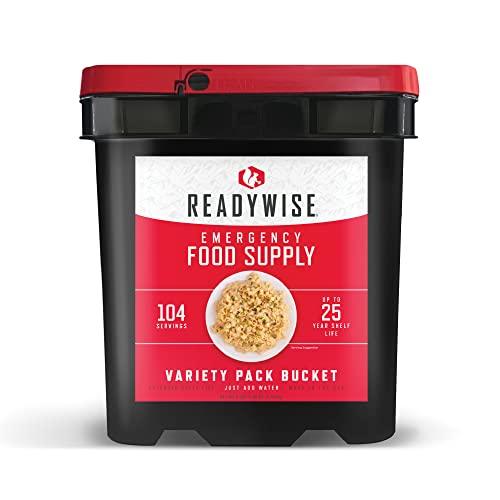 ReadyWise Emergency Food Supply, Freeze-Dried Survival Food for Emergencies, Breakfast, Lunch, Dinner, and Drink Mix, 1 Bucket, 25-Year Shelf Life, 104 Servings Total - Grey Wolf Market