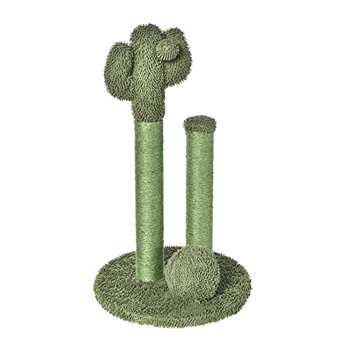 Amazon Basics Cactus Cat Scratching Triple Posts with Dangling Ball, Small, 22.4 inches, Green