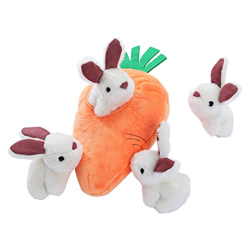 Amazon Basics Hide and Seek Squeaky Dog Plush Toy, Rabbit and Carrot, 5 Pack