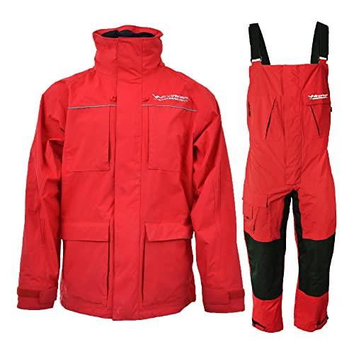 WindRider Pro Foul Weather Gear - Rain Suit - Jacket + Bibs - Breathable, Numerous Pockets, Mesh Lined for Comfort - for Fishing, Sailing, Outdoor Adventuring (Red, XXL) - Grey Wolf Market