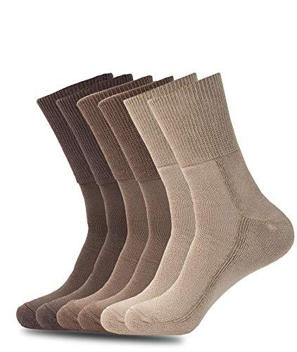 1SOCK2SOCK - Unisex 6 Pack Diabetic Organic Cotton and Bamboo Blend Crew Socks - Therapeutic, Non-Binding, and Cushioned Socks (Brown, Medium) - Grey Wolf Market