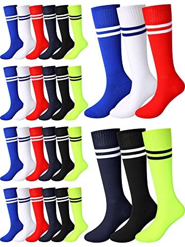 18 Pairs Kids Soccer Socks Knee Tube Socks Halloween High Socks Boys Girls Uniform Socks Long Colorful Striped Knee Socks Cute Sport Stocking - Grey Wolf Market