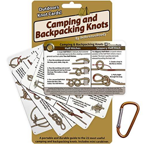 Outdoor Knots - Waterproof Knot Tying Cards with Mini Carabiner - Includes 22 Rope Knots for Camping, Backpacking, & Scouting Scenarios - Grey Wolf Market