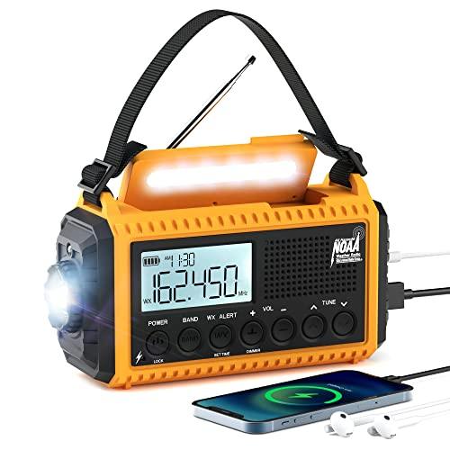 Auto NOAA Emergency Weather Radio, Solar Hand Crank Radio,Portable Battery Operated Emergency Radio with AM FM Shortwave,USB Charger,LED Flashlight,Clock, SOS Alert for Home Outdoors Camping Survival - Grey Wolf Market