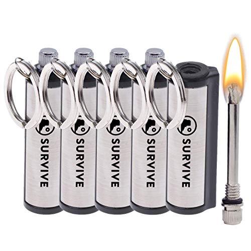 SURVIVE Permanent Match, Pack of 5, The Forever Lighter, Emergency Fire Starter Striker Set, Metal Keychain Unlimited Waterproof Stick - Grey Wolf Market