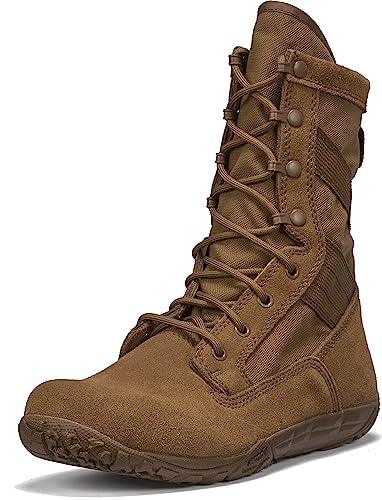 Tactical Research Mini-Mil TR105 8" Tactical Boots for Men - Minimalist Army/Air Force OCP ACU Coyote Brown Leather with Low Drop and Slip-Resistant Vibram Tarsus Outsole, Coyote - 10.5 W - Grey Wolf Market
