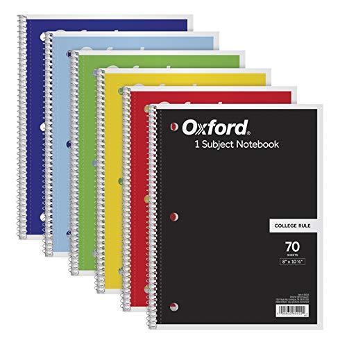 Oxford Spiral Notebook 6 Pack, 1 Subject, College Ruled Paper, 8 x 10-1/2 Inch, Color Assortment Design May Vary (65007) - Grey Wolf Market