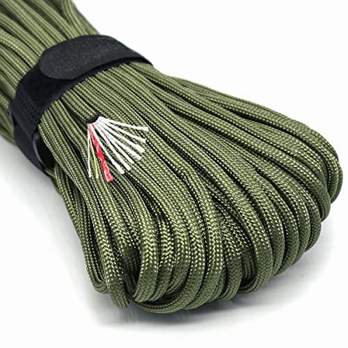 Survival Paracord Rope PSKOOK 100 Feet Fire Starter Parachute Cord 7-Strand Nylon with Red Tinder Cord PE Fishing Line Cotton Thread for Outdoor Lanyards, Bracelets, Handle Wraps (Army Green) - Grey Wolf Market