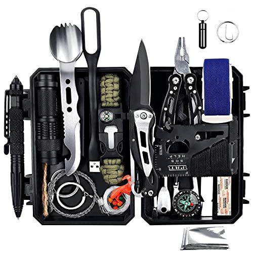ANTARCTICA Emergency Survival Gear Kits 60 in 1, Outdoor Survival Tool with Emergency Bracelet Whistle Flashlight Pliers Pen Wire Saw for Camping, Hiking, Climbing,Car - Grey Wolf Market