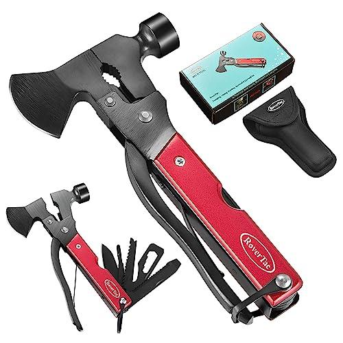 RoverTac Multitool Camping Survival Gear 14-in-1 Multi Tool Axe Knife Hammer Pliers Saw Screwdrivers Bottle Can Opener Nylon Sheath Perfect for Camping Survival Hiking Gifts for Men Dad Him - Grey Wolf Market