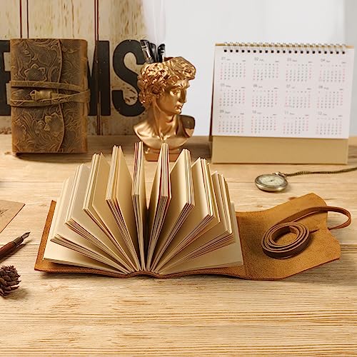 Ringsun Leather Journal Writing Notebook for Women Men Unlined Paper 400 Kraft Pages, 7 X 5 inches, Vintage Journal Leather Bound Daily Notepad, Brown,Carving