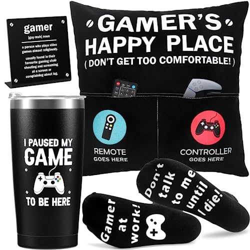 Gamer Gifts, Gaming Gifts for Men, My Gamer Gifts Box- (Gamer Tumbler+Pillow Cover+ Socks+Stainless Sign) for Men, Him, Teen Boys, Boyfriends, Father, Gamers, Video Game Lover, Game Lover, G002