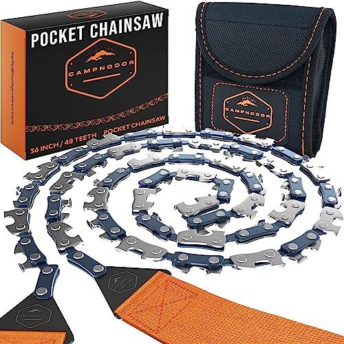 CAMPNDOOR Pocket Chainsaw 36 Inch - 65Mn Heavy Duty Steel Pocket Saw - 48 Teeth Hand Chainsaw - Survival Saw - Cable Saw - Camping Saw - Survival Gear - Backpacking Gear - Camp Saw - Wire Saw Rope Saw - Grey Wolf Market