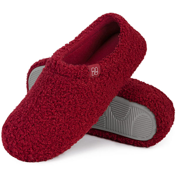 HomeTop Women's Fuzzy Curly Fur Memory Foam Loafer Slippers Bedroom House Shoes with Polar Fleece Lining (7-8, Wine Red)